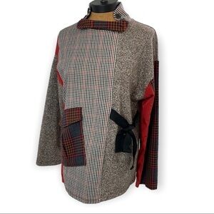 Zara mock turtleneck menswear sweater tunic houndstooth pocket tweed plaid small